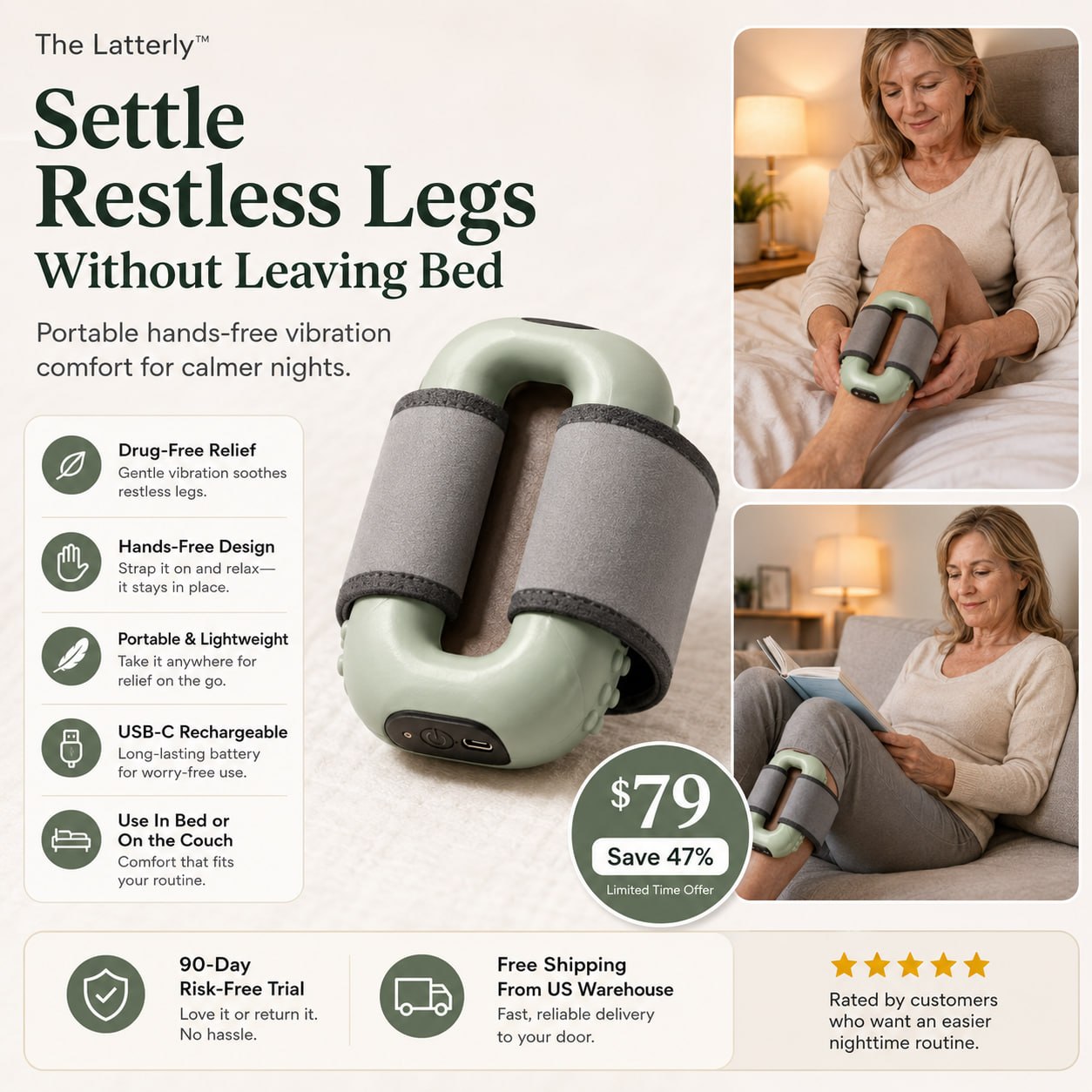 The Latterly™ Portable RLS Relief Vibration Device